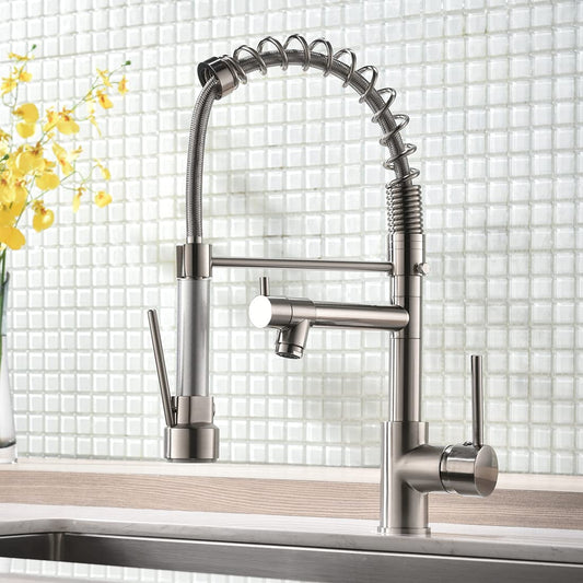 AIMADI Kitchen Faucet with Sprayer 360° Swivel Mixer Tap Pull Down Spring Kitchen Sink Faucet Brushed Nickel Spiral Spring Faucet