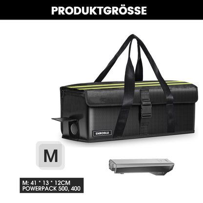 ENROSLU Ebike battery bag, 8 layers of fire protection, fire-resistant up to 2300°C, waterproof, explosion-proof, Lipo-safe bag for storage, transportation - Size M.