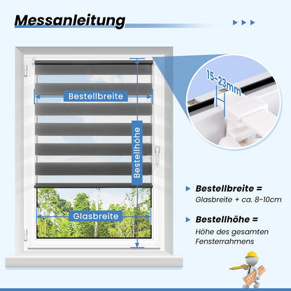 Double roller blind clamp-fix without drilling anthracite B80 x H120cm (fabric width 75cm) Duo roller blinds for windows without drilling clamp roller blind zebra roller blind side-pull roller blind with child safety window blinds for indoors