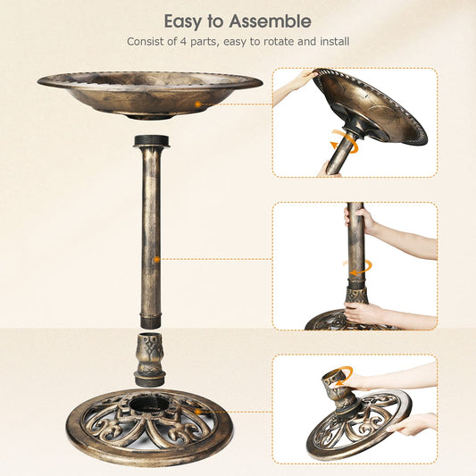 AISITIN bird bath with 2.5W solar fountain, feeding place, garden/balcony decoration, bird bath feeding station for balcony terrace garden decor bird bath bronze plastic.