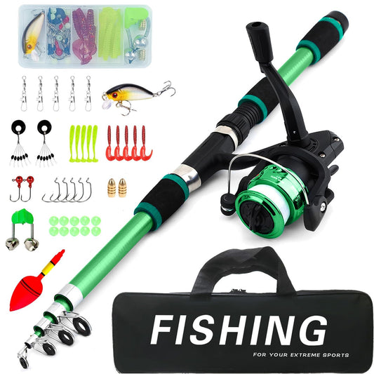 Kids fishing rod set, 1.8m beginner fishing rod for kids with reel and bait set, carbon fiber telescopic rod and reel, fishing gear for kids aged 3-10 (Green)