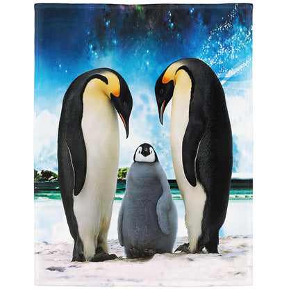 YISUMEI soft fleece blanket with penguin design, perfect for sofa or bed, 135x200cm. Sky Blue color.