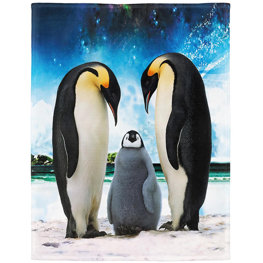 YISUMEI soft fleece blanket with penguin design, perfect for sofa or bed, 135x200cm. Sky Blue color.