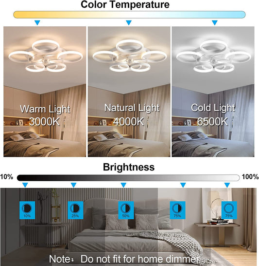 MQW LED Quiet Ceiling Fan With Lighting, 66W Dimmable Ceiling Light With Fan, With Remote Control And APP Timer Lamp With Fan, for Living Room Bedroom Children's Room (white)