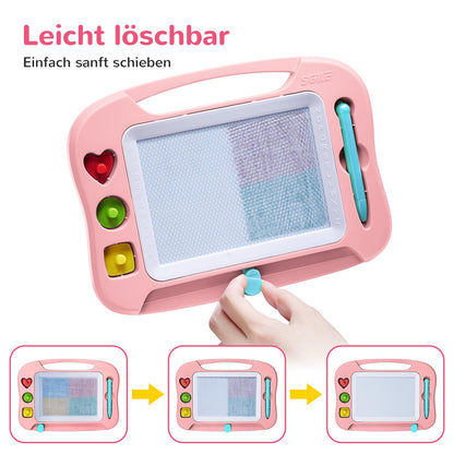 SGILE Magic Drawing Board Kids Magnetic Doodle Board, Colorful erasable magnetic board with magnetic pen and 3 stamps, Magic drawing board for travel, birthday, educational gift for toddlers, pink