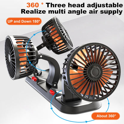 Shengruili Car Fan, 12V Three Heads Car Fan, 360° Rotatable Double Head Fan, Car Vehicle Fan, Car Fan, Car Fan for Backseat, RV, Trucks, SUVs