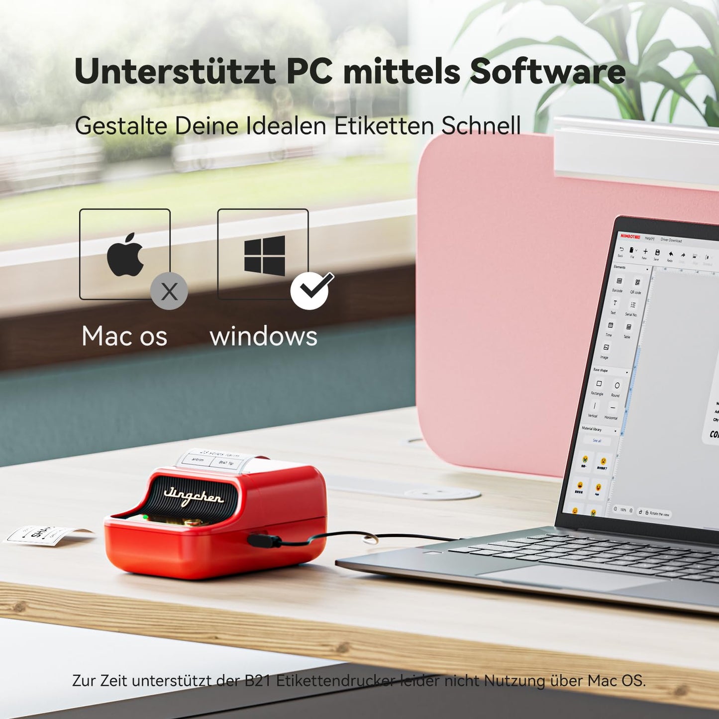 NIIMBOT B21 Label Printer, Self-Adhesive Labeling Machine Bluetooth Label Maker Sticker Printer, Portable Label Printer for Barcode Retail Office, Red.