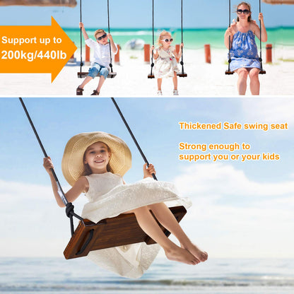 PELLOR Wooden Swing Seat Adult Swing Kids Swing Garden Board Swing for Indoor Outdoor Games with Adjustable Height Rope Loadable up to 200KG (Brown)