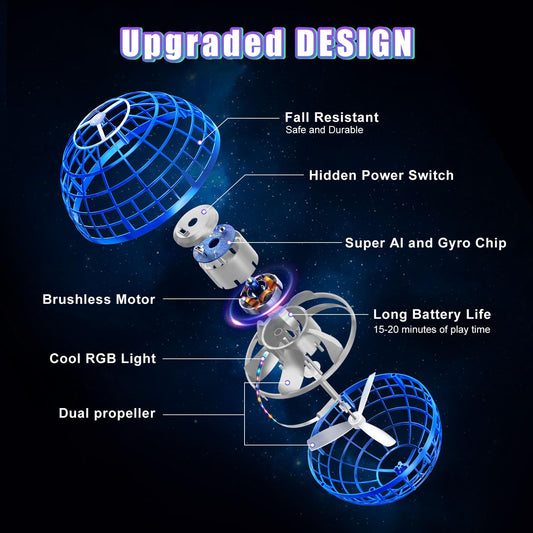 XINHOME Flying Ball, Flying Ball with LED lighting, Orbi Ball Drone Flying Orb Ball Hover Toy Gifts for Boys Girls 6-12 Years Old Flying Orb Ball Toy Blue