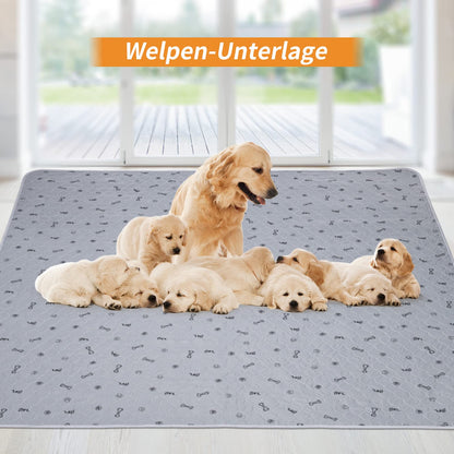 2 highly absorbent puppy pads, 122*122cm waterproof and washable puppy training pads, non-slip dog blanket for dog crate, sofa, and floor in grey color.