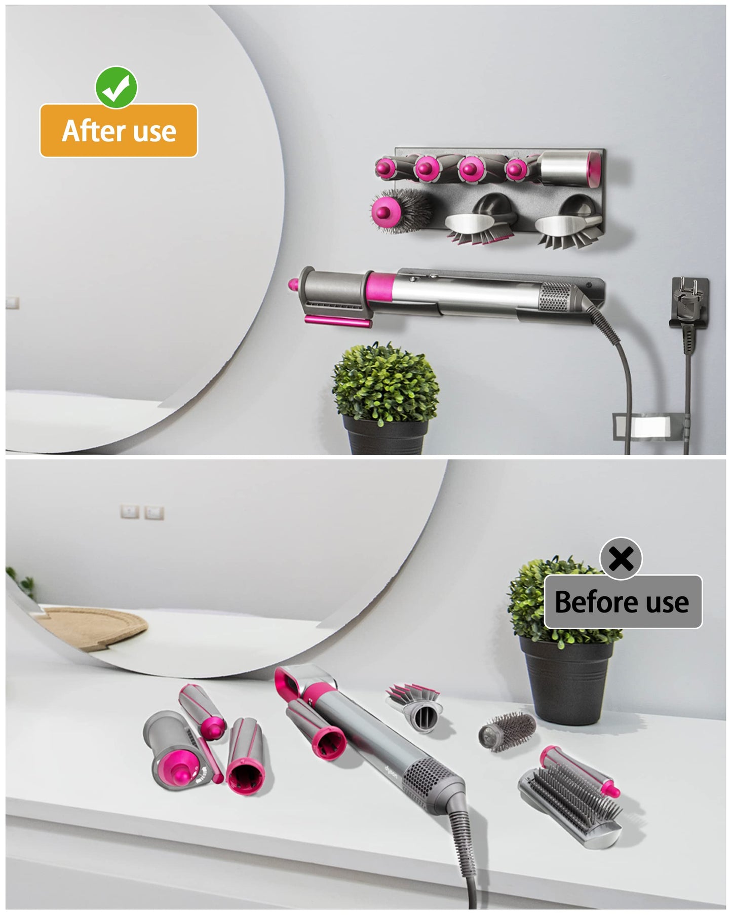 YOUSTOO Storage Holder for Dyson Airwrap Wall Mount Stand for Dyson Air Wrap Curling Iron Accessories Organizer for Dyson Wrap Bracket Rack Bathroom Bedroom