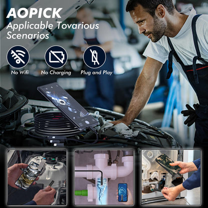 AOPICK Endoscope Camera 10M, 1080P HD Endoscope Camera with Light Mobile Waterproof Ip67 No WiFi Required Inspection Camera Tube Camera Mobile with 8 LED Light for Android & iOS, Tablet 32.8ft/10M