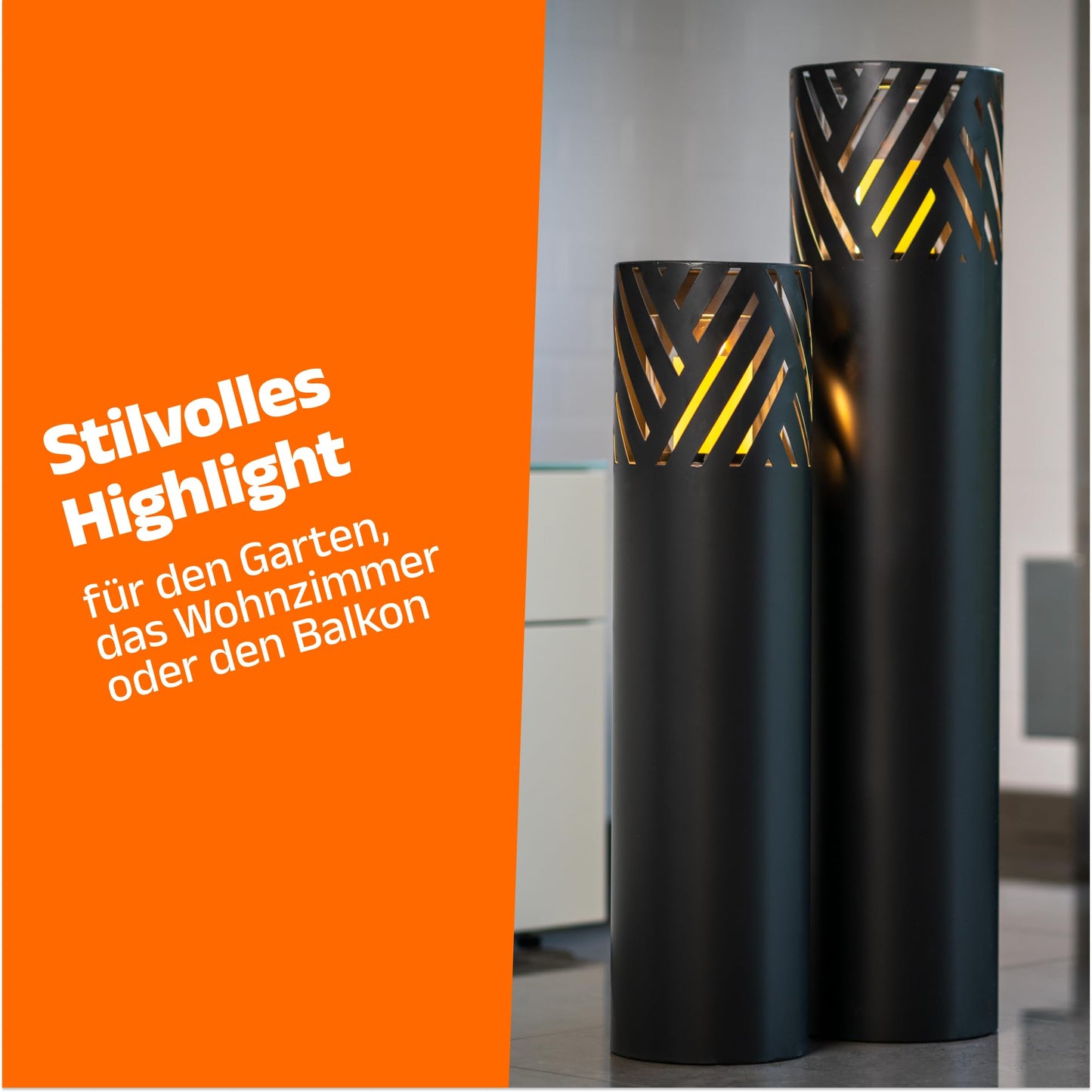 BENTSON lantern column Black Design I 2-piece Set I Decorative column for garden in Industrial Design I Garden lantern for outdoor and indoor I Lantern including candles I Stripes I 95cm + 75cm
