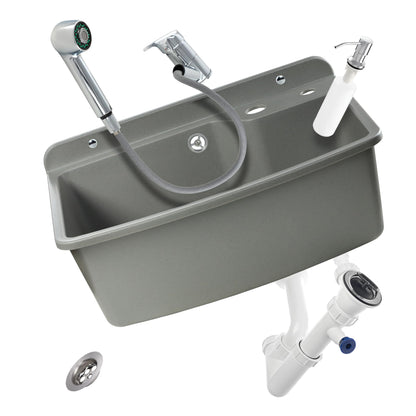 GOSPO drain basin with extendable faucet, sink 61 x 44 x 23.5 cm, washbasin with soap dispenser, siphon, sink including accessories, washroom, industrial washbasin (gray)