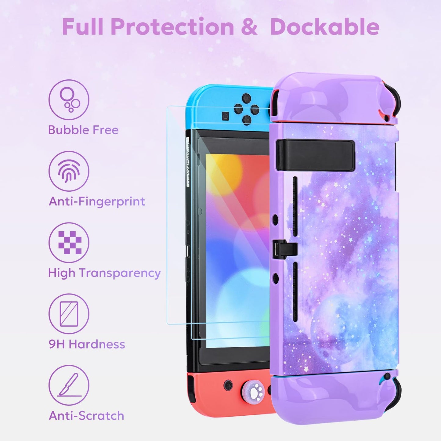 innoAura carrying case for Switch, 14-in-1 NS Switch accessory set with Switch bag, Switch protective case, Switch screen protector, Switch game storage, Switch joystick caps (Galaxy Purple)