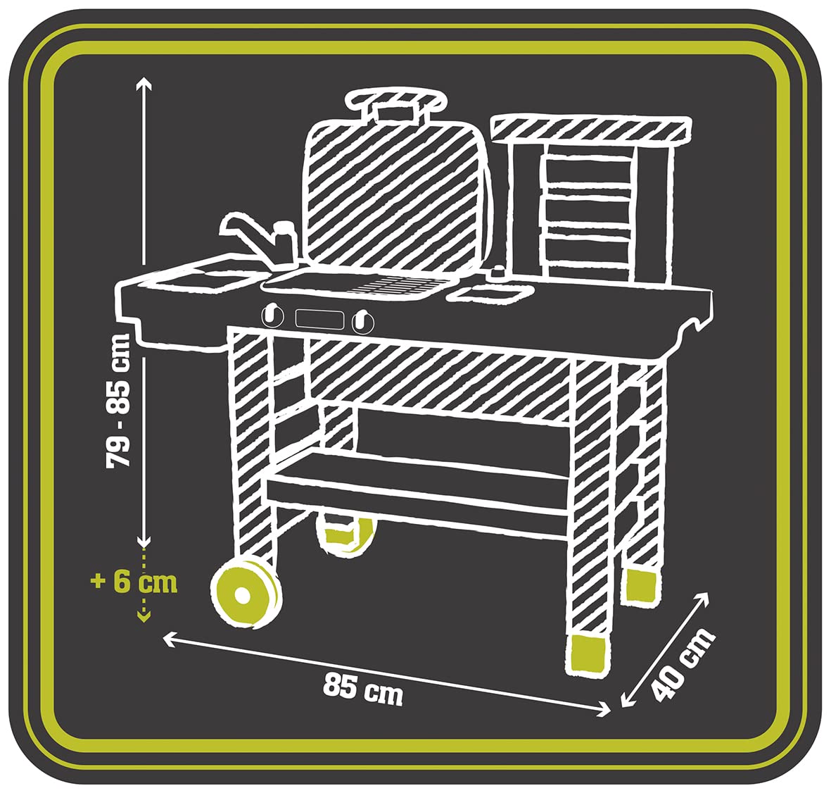 Smoby - Outdoor garden play kitchen - includes grill, sink with water pump function, and many accessories, for children ages 3 and up.