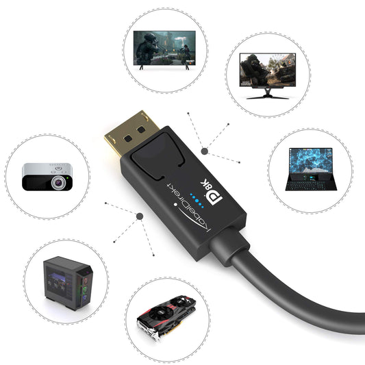 KabelDirekt - 8K DisplayPort Cable & DP Cable, with special A.I.S. shielding & official VESA certification - 2m (for DP 1.4 Gaming PC/Laptop/Graphics Card/Monitor with 4K@120Hz, 144Hz/165Hz/240Hz).