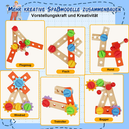 Toolbox for kids workbench, Montessori wooden toy kids toolset for ages 2 3 4, toy toolbox learning games tool kit kids tool cart gift boy girl 2 3 4 years.