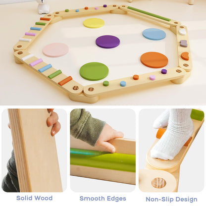 BanaSuper Wooden Toddler Balance Beam Colorful Obstacle Stones Montessori Toy for Kids Balance Training Gymnastics Obstacle Children Balance Board (Balance Beam with Stepping Stones)