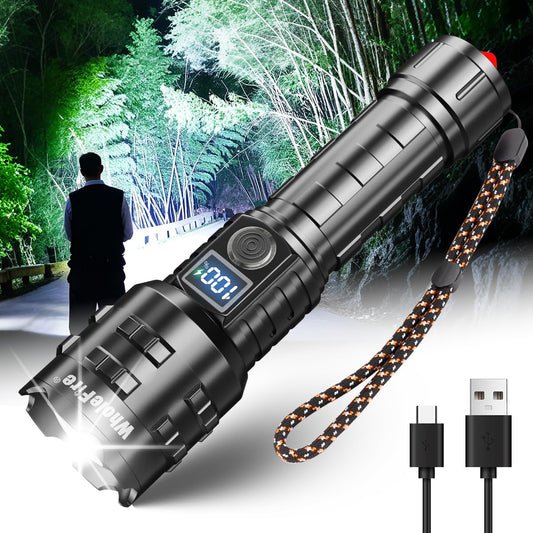 WholeFire Flashlight LED, Super Bright Rechargeable 20000 Lumens LED Flashlight, Rechargeable XHP70.2 Powerful Flashlight Battery Operated Zoomable for Camping, Emergency Gift