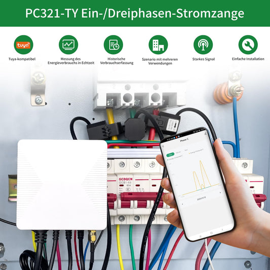 OWON 3-phase WiFi smart home energy monitor, 3-phase clamp meter with 3 200A circuit stage sensors real-time current monitoring | solar | meter