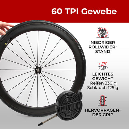 Fincci 28 Inch Bicycle Tires - Pair of 23-622 700x23c Tires with 28 Inch Bike Tubes and 1mm Puncture Protection, 60 TPI, for Road Bike, City Riding, Touring Bike Race, e Bike, 2 Pack Bike Accessories.