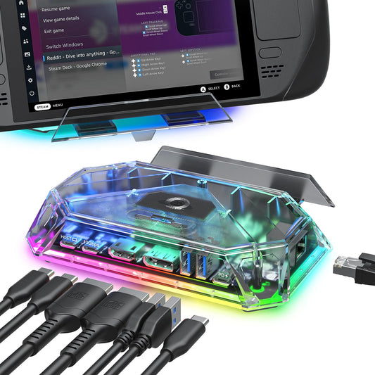 JSAUX RGB Docking Station Compatible with Steam Deck (OLED)/ROG Ally, 12-in-1 Steam Deck Dock with 4K@120Hz HDMI & DisplayPort Gigabit Ethernet USB-C 3.2 USB-A 3.2, Support VRR, ALLM, HDR - HB1201S