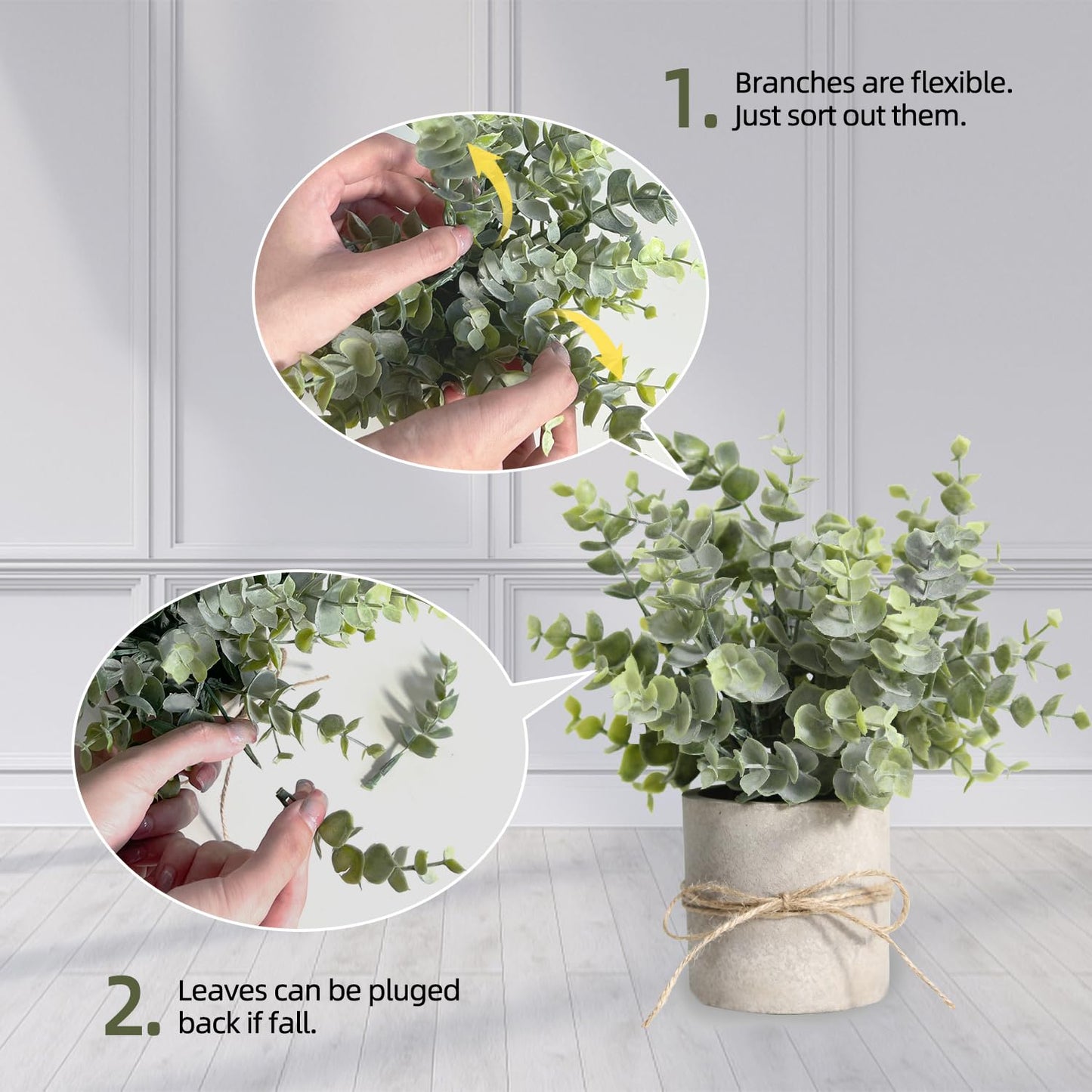 YVONNEYI 4 piece artificial plant for living room decor, fake plants like real eucalyptus, faux plant for home bedroom bathroom kitchen office room windowsill home interior decor (005, 4 pieces)