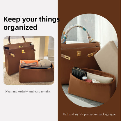 DGAZ Handbag Purse Organizer, Silk Inner Pockets for Kelly Pochette/Mini/25/28/32/35, Bag Organizer Insert for Women's Handbags (Gold, KL25)
