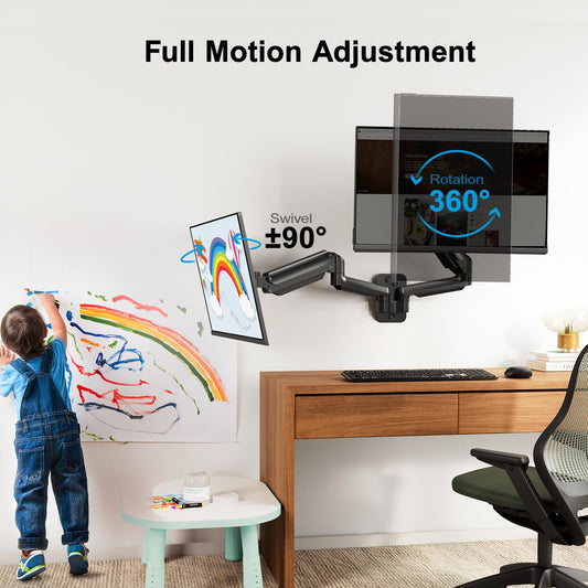 HUANUO Dual Monitor Wall Mount, for 17-32 inch screens, with gas spring arm, supports VESA 75/100mm, 8kg per arm.