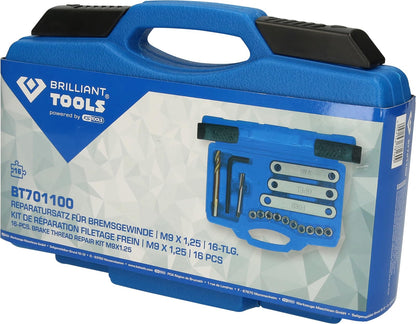 BRILLIANT TOOLS BT701100 16-piece brake thread repair kit, M9 x 1.25, [Powered by KS TOOLS]