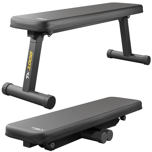 TREX SPORT Flat Bench TX-100B | Folding weight bench for strength training | Home Gym workout bench for bench press | Steel frame, non-slip, padded