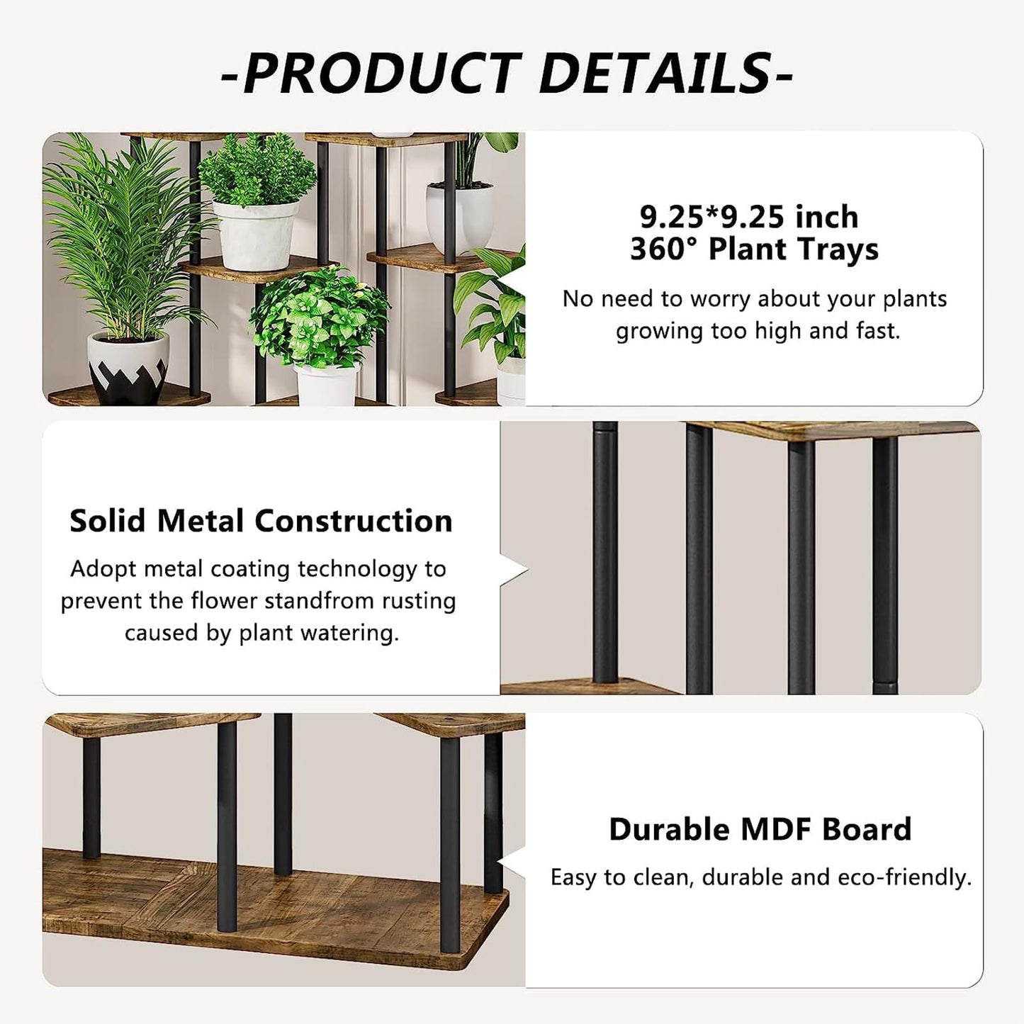 YOCOMEY 9-Tier Wooden Flower Rack Plant Stand, Multi-layered Flower Shelf Plant Holder Flower Bench Flower Stair Plant Stand for Indoor Garden Balcony Decoration (Black)