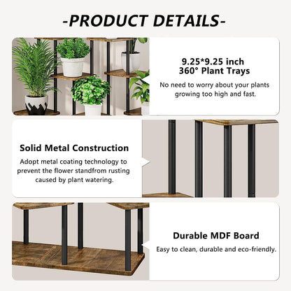 YOCOMEY 9-Tier Wooden Flower Rack Plant Stand, Multi-layered Flower Shelf Plant Holder Flower Bench Flower Stair Plant Stand for Indoor Garden Balcony Decoration (Black)
