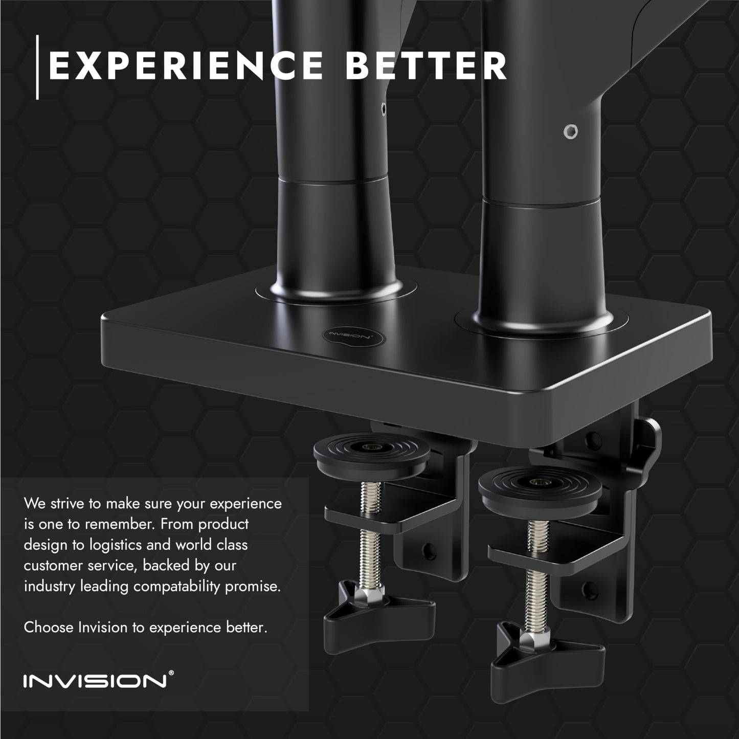 Invision dual monitor mount for 24-35 inch screens VESA 75mm & 100mm Adjustable height Tilt Swivel & Rotate Ergonomic Gas spring desktop clamp mount Supports 2kg-15kg (MX900)