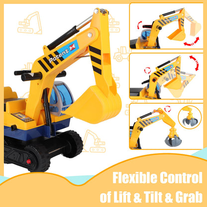 deAO 2-in-1 sit-on digger for toddlers- pedal-free kids vehicle with two different shovels
