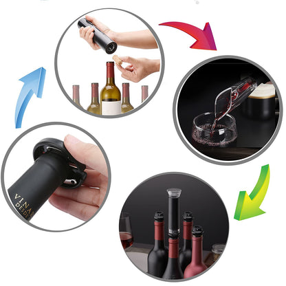 IraXpro Electric Corkscrew, Electric Bottle Opener, Wine Opener, 7-in-1 Electric Wine Bottle Opener Set includes foil cutter, wine pourer, wine pump, vacuum wine stopper, storage base.