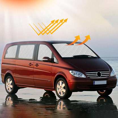 Opaltool thermal insulation mat for driver's cabin interior for Mercedes-Benz VITO II W639/Viano 2003-2014, 10PCS LWB UV & water resistant sunshade front window interior for RV privacy & temperature control.