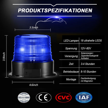 antom 12-24V LED beacon blue light warning light with magnetic base for trailer, camper SUV - 4 different modes.