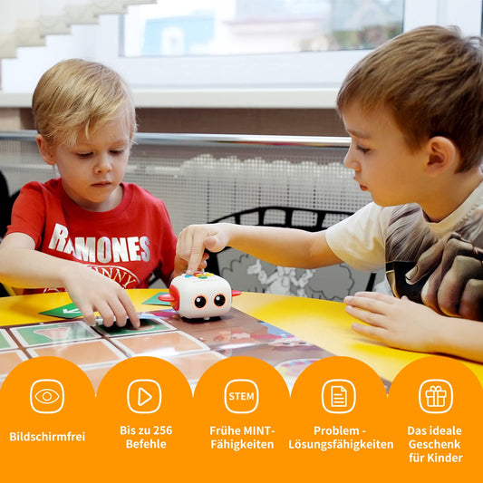 Programmable robot for children aged 3-5 years old, MatataStudio Tale-Bot Pro is a programmable robot toy kit for toddlers to learn early programming skills. STEM interactive electronic robot for ages 3+.