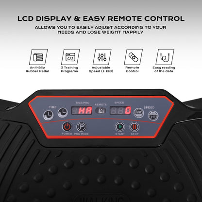 LIFERUN Vibration Plate 120 Intensity Levels + 10 Training Programs Quiet Motor Home Fitness Equipment Full Body Workout Muscle Training Massage Device with Remote Control and Training Belt 180 kg (Black)