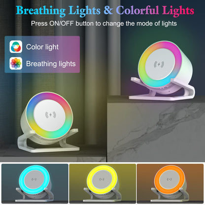 Bluetooth speaker with night light and wireless charger, touch dimmable bedside lamp with 5 light modes, music box & inductive charging station, perfect birthday gift for women and men.