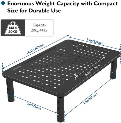BONTEC Monitor Stand Adjustable Monitor Riser made of high-quality metal. Ergonomic stand for laptop, computer, iMac, PC, printer up to 20 kg, black 2-pack.