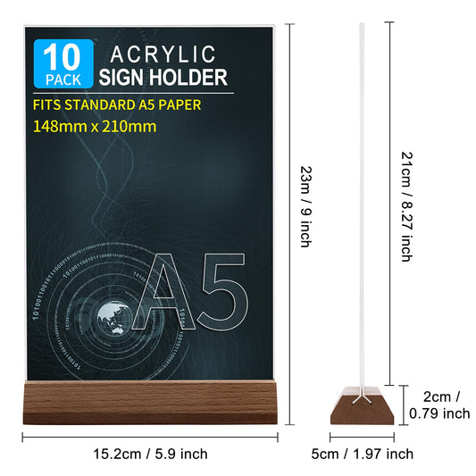Srvnpioy 10 pieces A5 table stands T stand for photos, menu cards, A5 table-top advertising stand menu card holder A5 made of clear acrylic for restaurant, store, school, cafe shop, hotel.