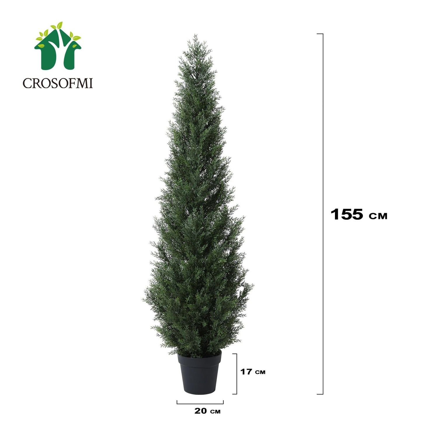 CROSOFMI Artificial Plants Large Cedar Tree 155 cm Fake Plants Realistic in Pot Plastic Fake Plant Outdoor Decoration (2 Pack)