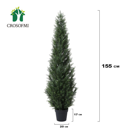 CROSOFMI Artificial Plants Large Cedar Tree 155 cm Fake Plants Realistic in Pot Plastic Fake Plant Outdoor Decoration (2 Pack)