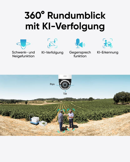 eufy 4G LTE surveillance camera with Wi-Fi, 4K UHD pan-tilt function, wireless, solar-powered with solar panel, AI-based person/vehicle tracking, includes SIM card