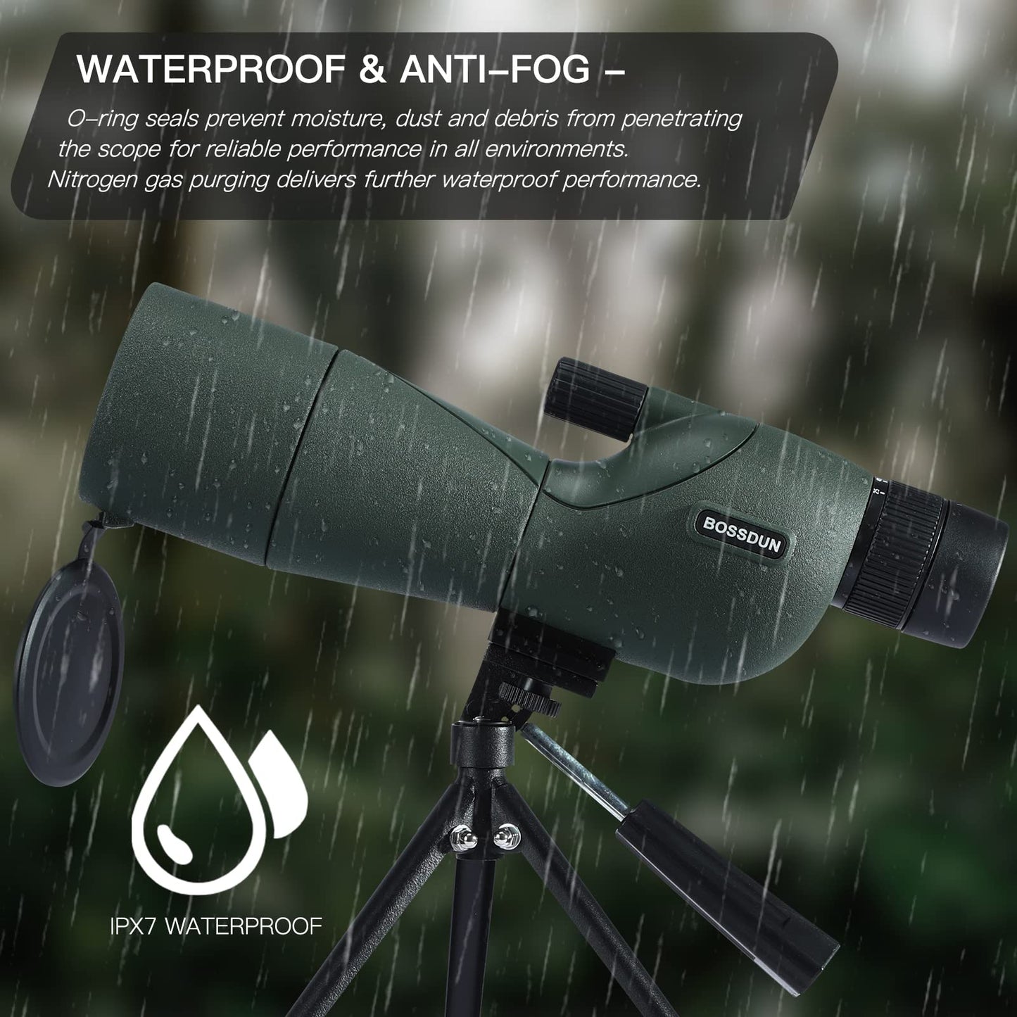 25-75X60 spotting scope for target shooting, hunting, bird watching, wildlife observation. Low light vision scope with metal tripod, phone adapter, carrying case, BAK4 prism, FMC lens, fog-proof (60G).