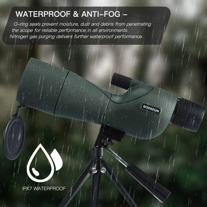 25-75X60 spotting scope for target shooting, hunting, bird watching, wildlife observation. Low light vision scope with metal tripod, phone adapter, carrying case, BAK4 prism, FMC lens, fog-proof (60G).