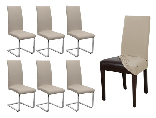 BEAUTEX 6 pack of jersey chair covers, elastic stretch cover made of cotton bi-elastic, color selectable (Beige)